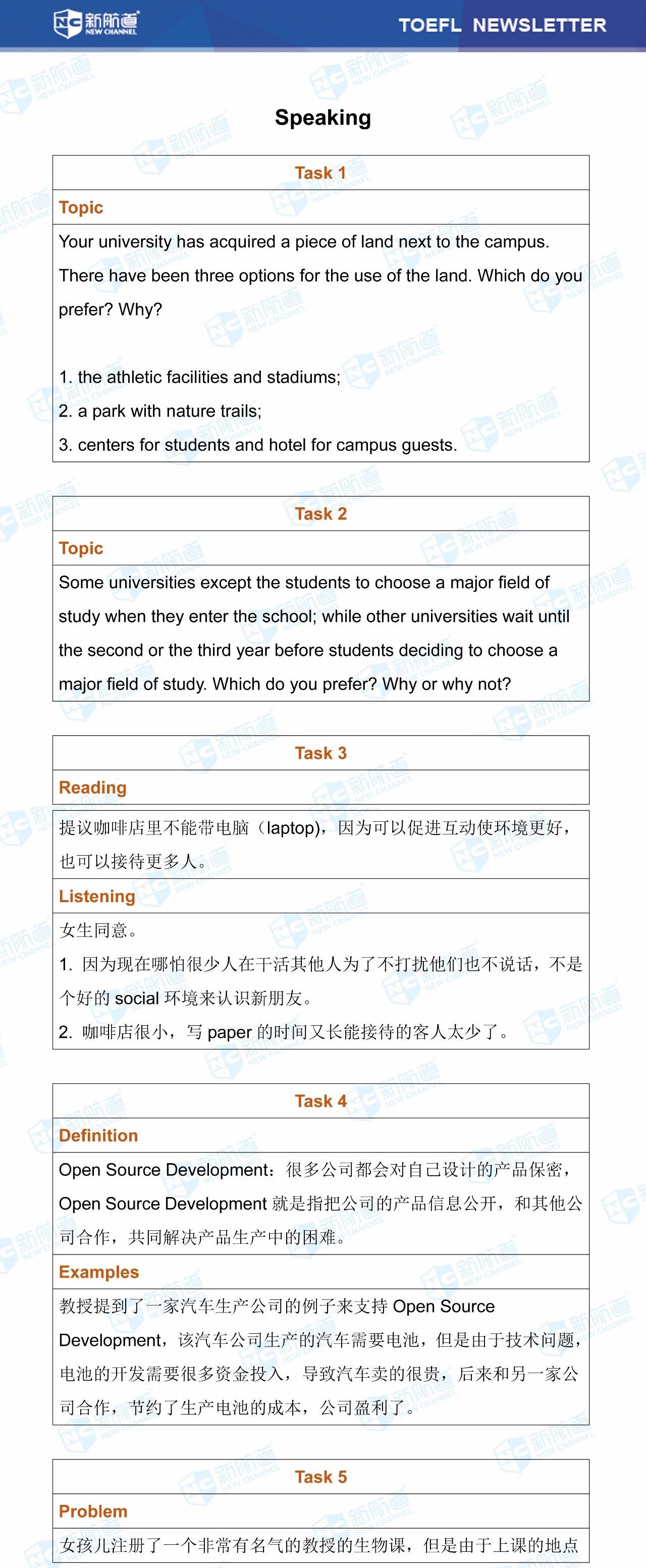 新航道8月27日托福考试机经口语部分