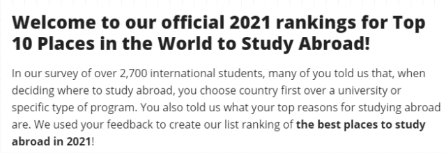 2021全球十大留学国家排名
