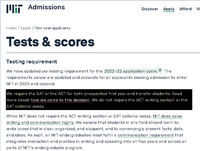 2022年麻省理工学院 MIT宣布恢复对SAT考试的要求!